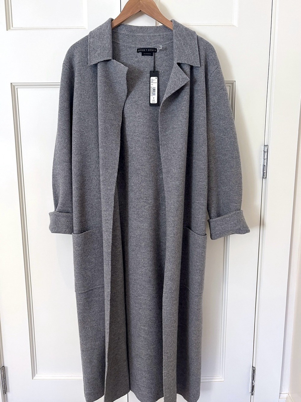 Alice + Olivia Heather Gray Open-Front Long Cardigan